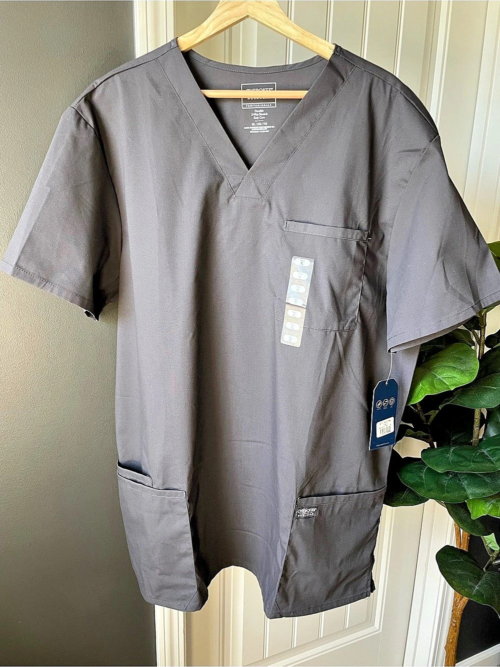 Cherokee Workwear Professionals Scrub Top Pewter Gray Men’s Size XL Tall